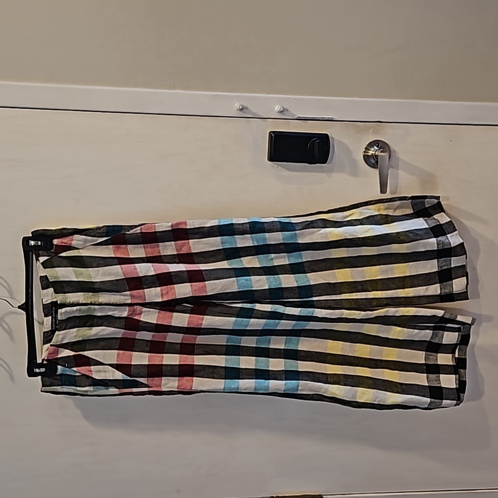 Hannes Roether Colorful Gingham Wide Leg 100% Linen Pants XS - Picture 2 of 10